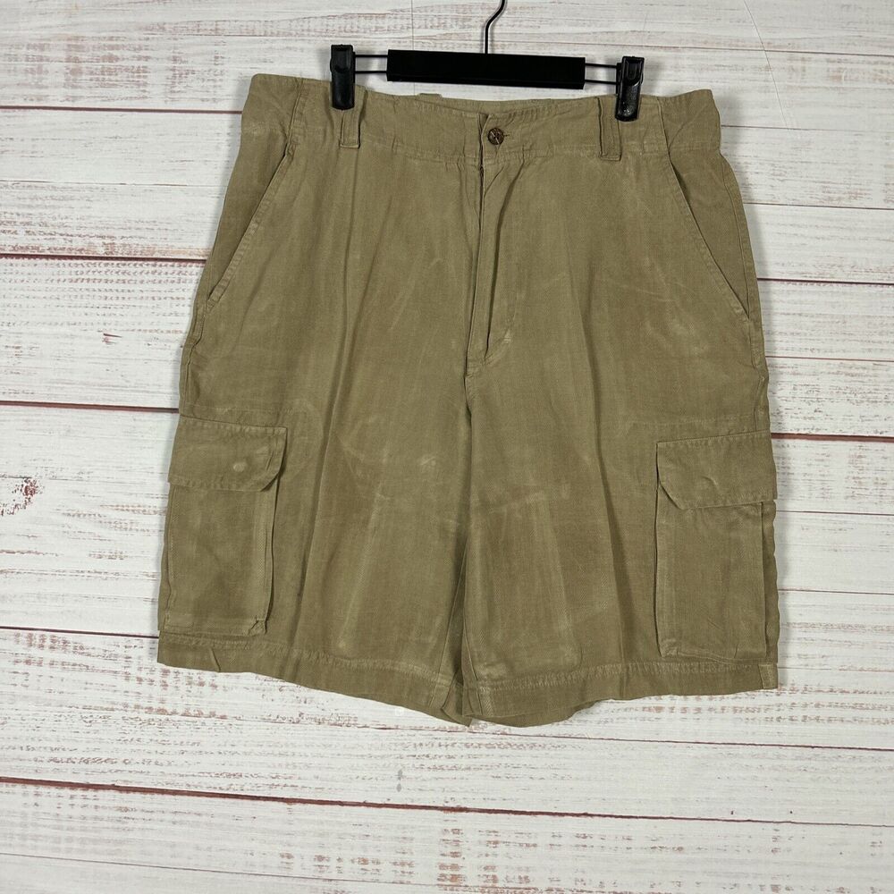 Mens Cargo Shorts Silk Linen Blend Sz 36 Beige 10" Inseam Caribbean